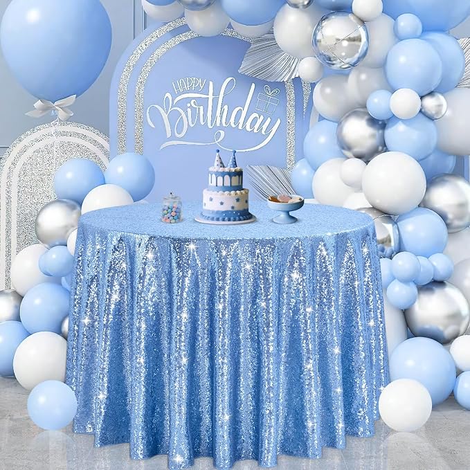 B-COOL Round Sequin Tablecloth Party Decorations: 90 Inch Table Cloth Sequined Fabric Overlay for Indoor Outdoor Dining Parties