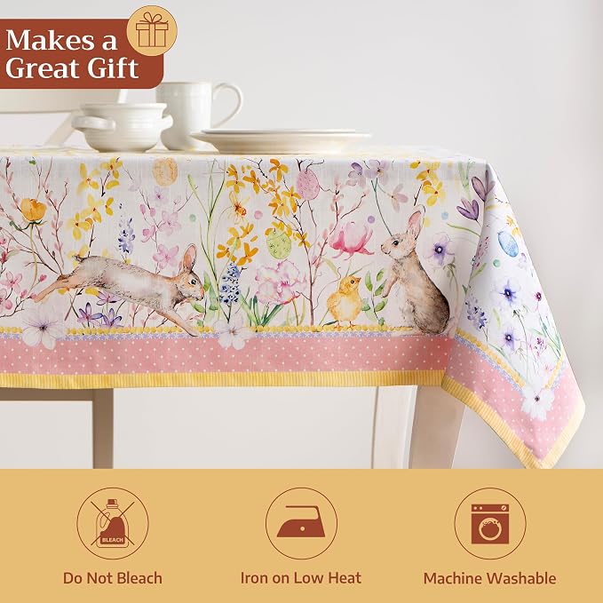 Maison d' Hermine Table Cloth Rectangle Table 100% Cotton 60 x 120 Inches Tablecloth Reusable Decorative for Dining Kitchen Room Farmhouse Party Home Hotel Restaurant Spring Summer - Easter Zest