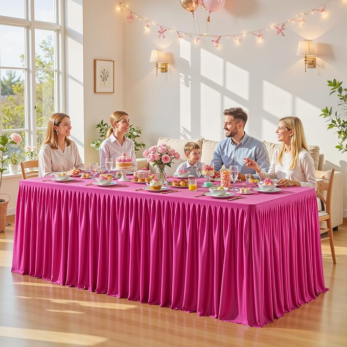 Wish Care 2 Pack Hot Pink Rectangle Table Clothes for 8 Foot Tables, Polyester Fitted Tablecloths 8ft Stretch Table Cover for Wedding, Birthday, Parties, Trade Show, Craft Show