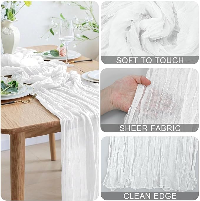 Cheesecloth Table Runner 21x120 Inch White Gauze Table Runners Reusable Polyester 10ft Boho Rustic Cheese Cloth Table Runner for Wedding Party Baby Shower Birthday