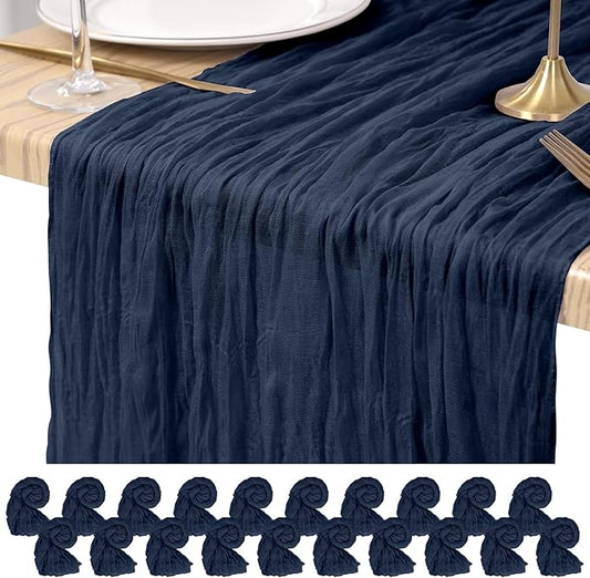 20 Pack Cheesecloth Table Runner Navy Blue, Rustic Boho Gauze Fabric Table Runner Romantic Table Runner for Wedding, Festival, Birthday, Anniversary, Dinner and Outdoor Events (17.7 x 108 inch)