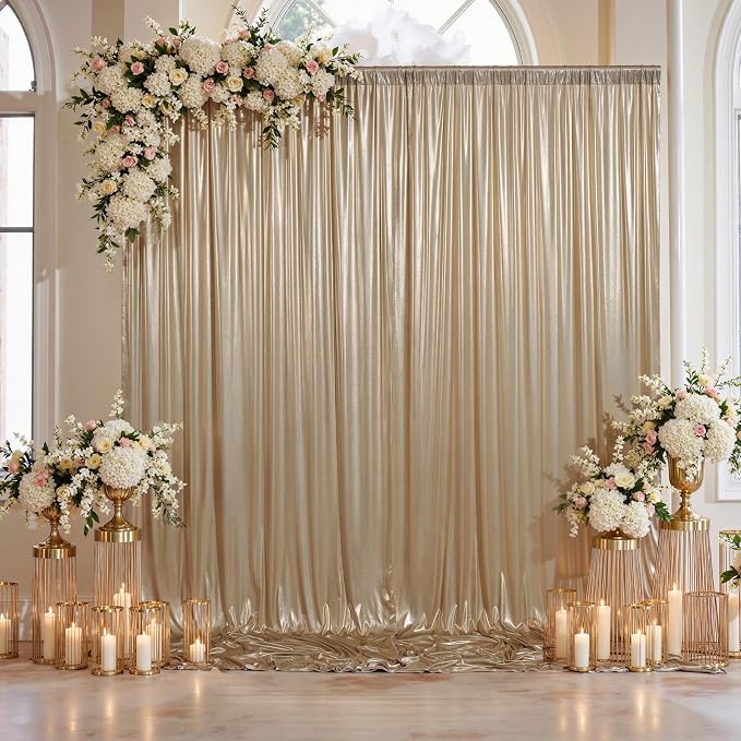 20x10ft Thick Champagne Glitter Backdrop Curtain Panels for Parties, Wrinkle Free Sequin Sparking Photo Backdrop Drapes, 4 Panels 5x10ft Shimmer Back Drop Cloth for Wedding Birthday Photography