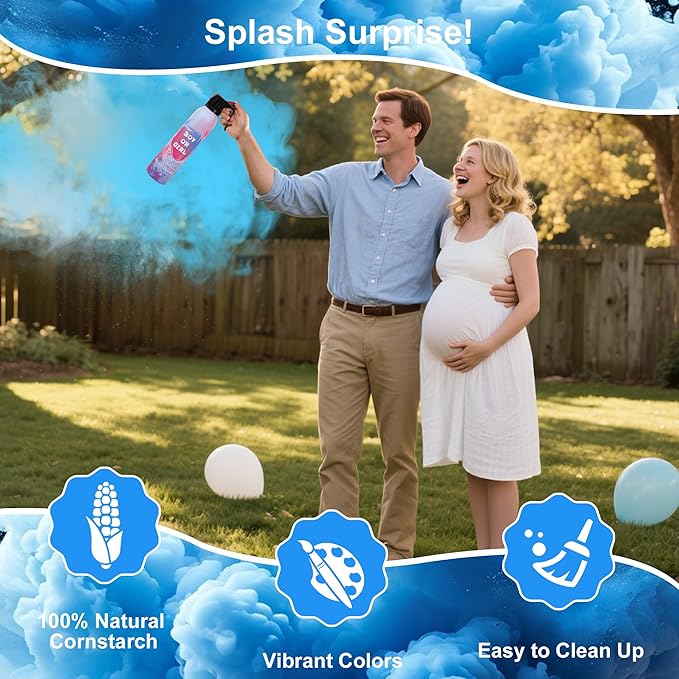 Large Gender Reveal Smoke Bombs 4 Packs, Blue Biodegradable Powder Spray for Baby Boy Reveal, Long-Lasting 10ft Smoke Effect, Unique Gender Reveal Ideas & Party Decorations