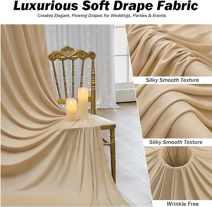 20ft×12ft Champagne Backdrop Curtain for Wedding Parties, 4 Panels Wrinkle Free Polyester Photo Backdrop Drapes Back Drop Cloth for Birthday Photography Background