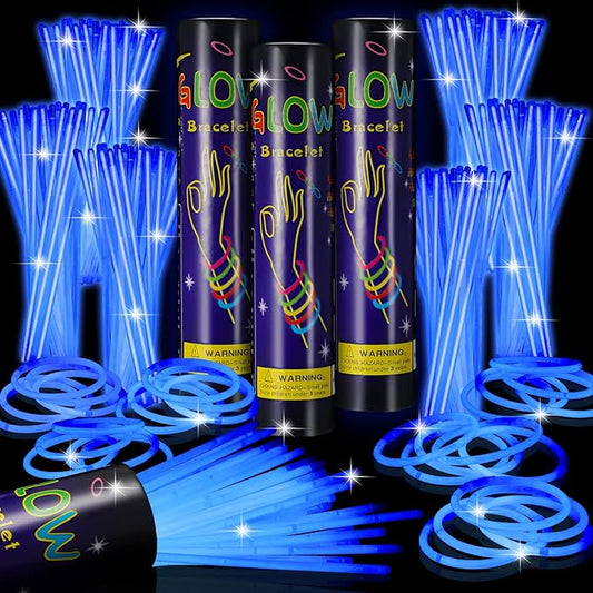 Hanaive 300 Pcs Glow Sticks Bulk 8 Inch Glow in The Dark Party Favors Neon Bracelet and Necklace Light up Sticks with Connectors for Anniversary Birthday Party Supply(Blue)