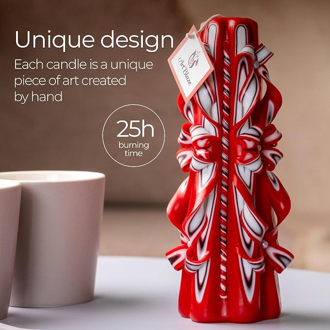 Carved Candles - Handmade Long Burning Decorative Luxury Candles - Unscented - for Home Decor, Birthdays, Anniversaries, Romantic Occasions, Gifts for Women, Christmas Gift for Mom - Scarlet Sails