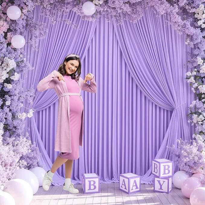 8 Panels Lavender Backdrop Curtain for Parties Wedding Light Purple Wrinkle Free 40ft x 10ft Backdrop Drapes for Baby Shower Birthday Party Photo Photography Polyester Fabric Background Decoration