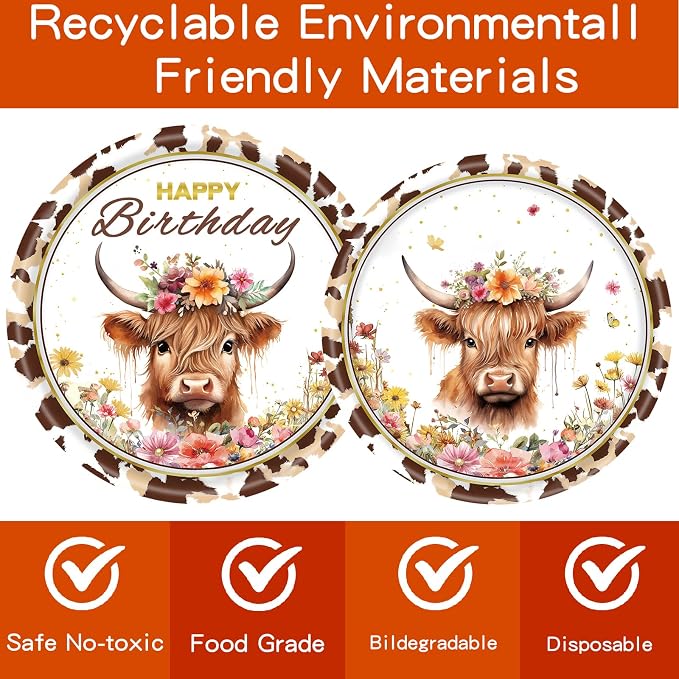 159pcs Brown Cow Birthday Decorations Include Tableware Set, Banner, Hanging, Tablecloth, Cupcake Topper, Centerpiece, for Western Farm Animals Kids Birthday Baby Shower, Serves 20