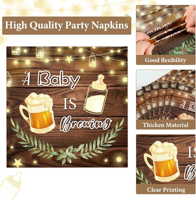 50 Guests A Baby is Brewing Baby Shower Plates and Napkins Party Supplies Baby is Brewing Party Decorations Disposable Tableware Set Brew Dinnerware Favors Decorations for Kids Boys Girls, 200PCS