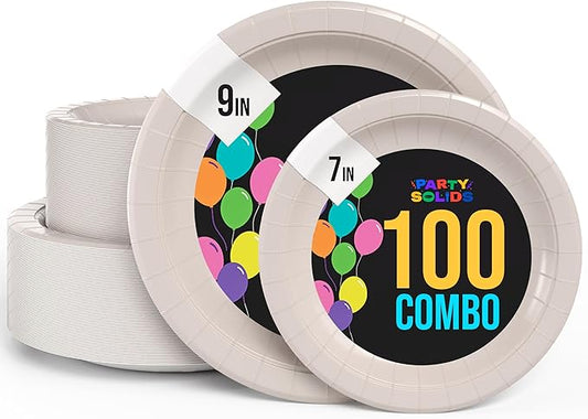 Exquisite Ivory Paper Plates Disposable Heavy Duty 100 Pcs - 50-7" & 50-9" Ivory Disposable Plates For Party Heavy Duty Paper Plate 350 GSM Birthday Party Supplies Plate Set