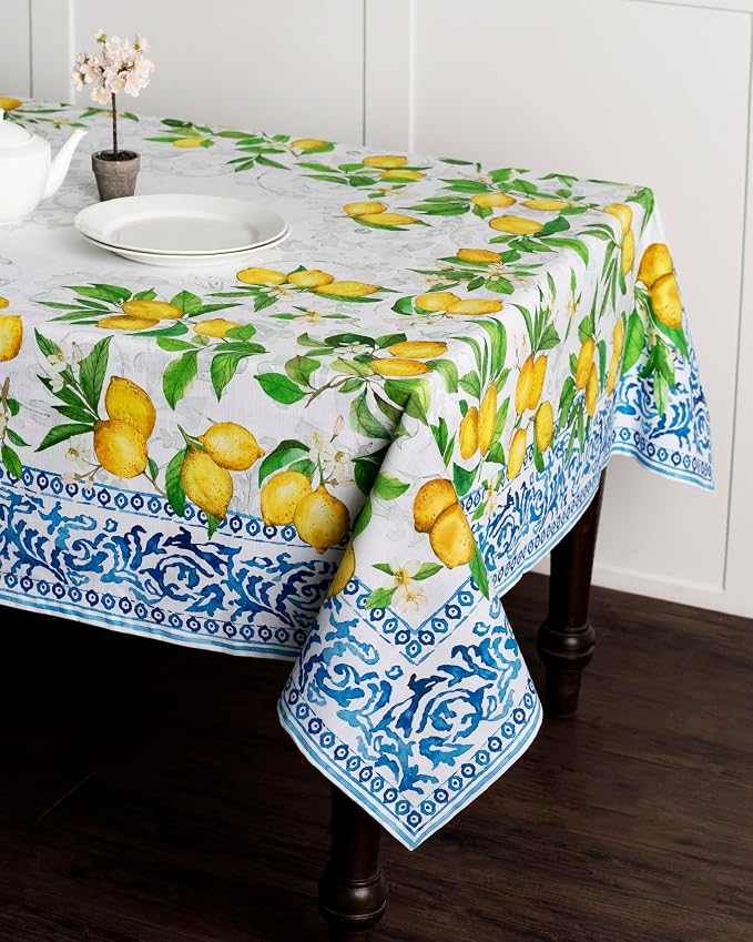 Maison d' Hermine Table Cloth Rectangle Table 100% Cotton 70 x 90 Inches Tablecloth Reusable Decorative for Dining Kitchen Room Farmhouse Party Home Hotel Restaurant Spring Summer - Cedrat