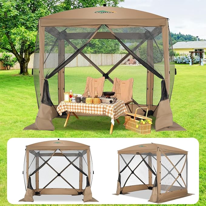 COBIZI 6x6 FT Pop up Gazebo, Popup Canopy Tent, Waterproof Screened in Gazebos,Portable Outdoor Small Screen Tents Sun Shelter,carpas para Patio for Camping, Garden and Backyard,Khaki