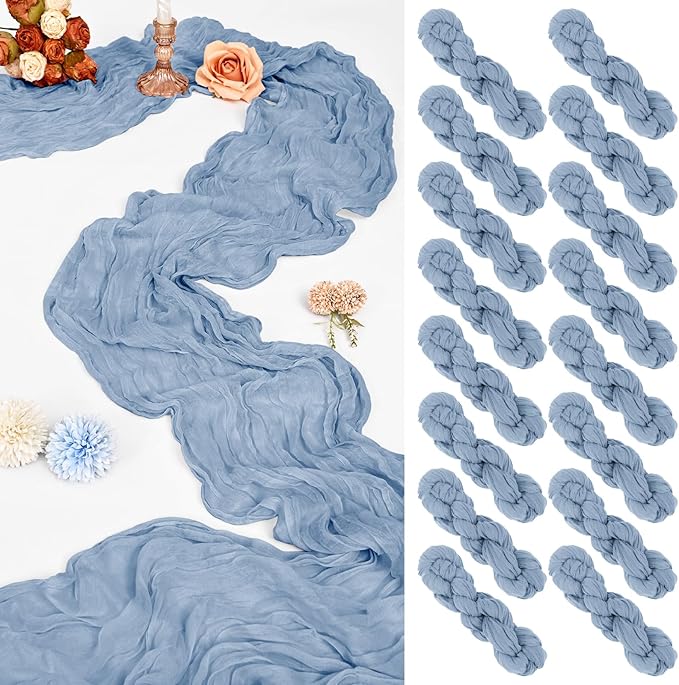 16 Pack 10Ft Cheesecloth Table Runner Dusty Blue, 20 x 120 Inch Rustic Gauze Boho Cheese Cloth Table Runners Wedding Long Table Runner for Wedding Party Bridal Shower Table Decoration