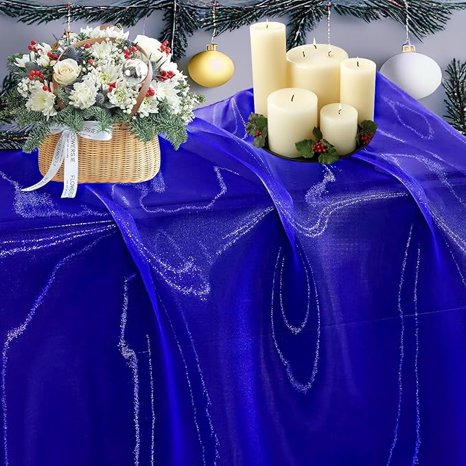 MDS Pack of 25 Yard Sheer Organza Fabric for Wedding Party Home Event Banquet Decorations, Backdrop Curtain Craft Dress Sewing Fashion DIY Crystal Organza Tulle Fabric Bolt 44” Wide - Royal Blue