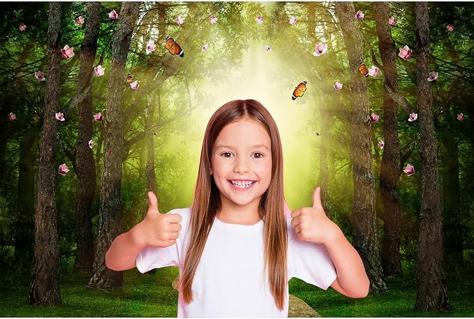 Fantasy Forest Backdrop Magic Forest Beautiful Butterflies and Sunlit Way Photography Background Fairy Wonderland Foggy Forest Backdrop Decors Spring Travel Hiking Outdoor Party Background 8x6ft