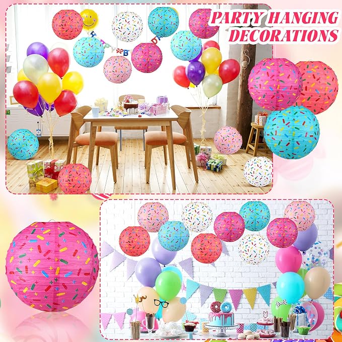 Panelee 12 Pcs Donut Paper Lanterns Party Decorations 8 Inch Hanging Round Hanging Paper Party Decorations for Holiday Indoor Outdoor Supplies