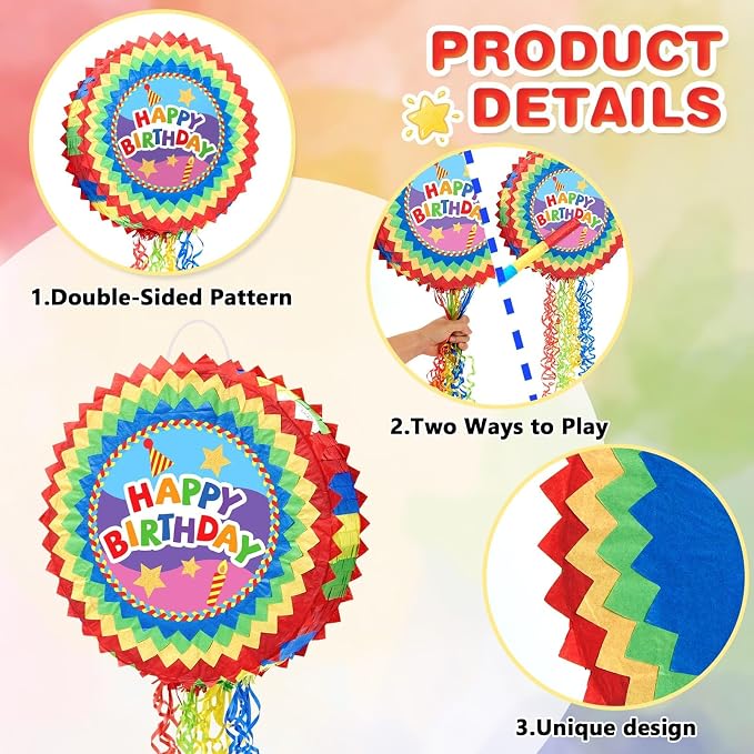 WERNNSAI Happy Birthday Piñata - Happy Birthday Party Games for Kids Birthday-themed Party Supplies Sunflower Party Decorations Mexican Color Design Sunshine Decor Favors with Stick & Blindfold