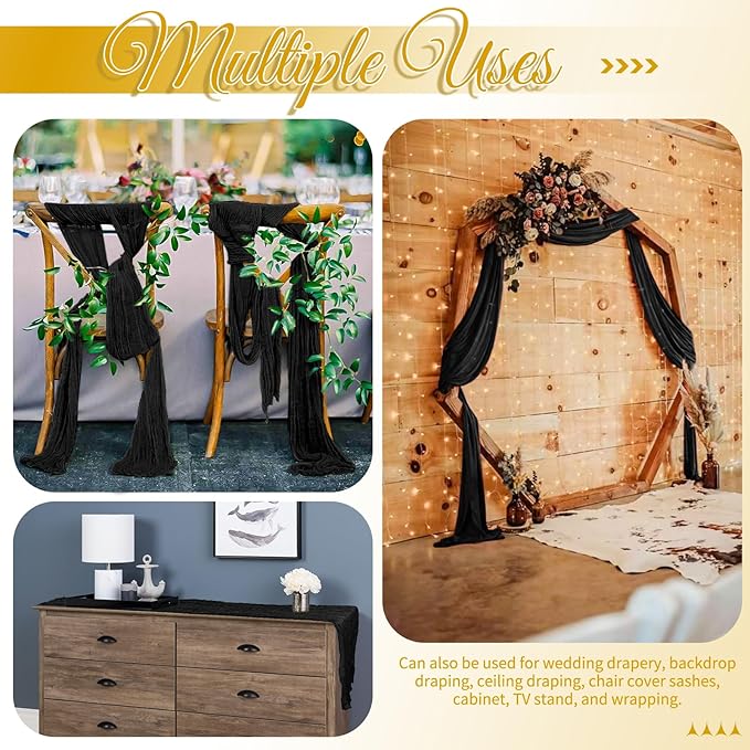 8 Pack Black Table Runner 10FT Cheesecloth Table Runner Boho Gauze Table Runners Long Rustic Sheer Fabric Table Runners for Wedding Party Bridal Shower Farmhouse & Home Decor
