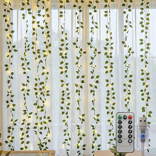 Bexdir 200 LED Curtain Vine Lights for Bedroom Decoration, 6.6x6.6ft Pre-Assembled Hanging Fake Vines with Fairy Lights USB Powered, Aesthetic Artificial Pothos Lights for Room Wall Decor