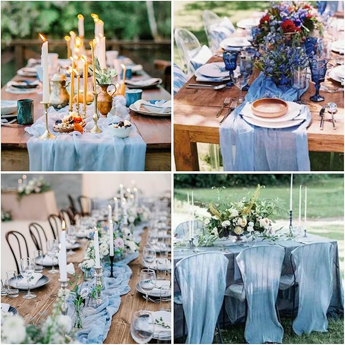 15 Pack Cheesecloth Table Runner 10Ft Cheese Cloth Table Runner 35 x120Inch Romantic Boho Table Runners for Wedding Banquet Birthday Party Engagement Baby Bridal Shower Engagement Decor(Dusty Blue)