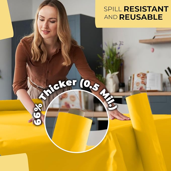 Party Solids 66% Thicker Premium Yellow Plastic Table Cover Roll 40" X 300' Table Cloth Plastic Cover Roll Quality Thick Banquet Rolls Disposable Tablecloth Rolls Strong American Based Company
