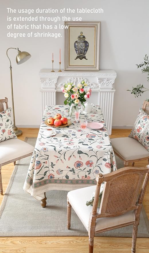ISAENNE Designer French Linen Square Small Tablecloth,55"x55"-Daffy | Vintage Elegant Table Cloth for Square Table,Floral Pattern,Decoration,Heavyweight,Dining Room,Kitchen,Thanksgiving