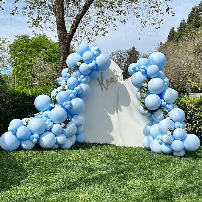 Double Stuffed Pastel Blue Balloon Garland Kit, Baby Blue Balloons Different Sizes 18/12/10/5 Inch Macaron Light Blue Latex Balloons Arch Kit for Gender Reveal Birthday Baby Shower Party Decorations