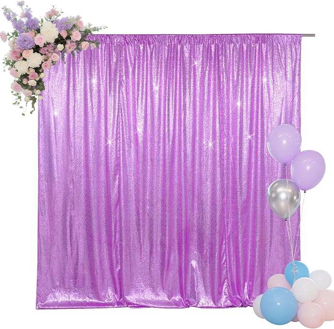 SquarePie 6x6ft Lavender Sequin Backdrop for Photography, Satin-Backed Real Sequin Curtain, Enhanced Coverage Shimmering Background with 4" Rod Pocket for Wedding, Birthday, Party Decor, 1 Panel