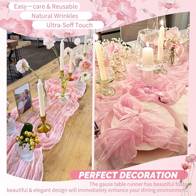 30 Pack Light Pink Cheesecloth Table Runner 17 x 108 inch Boho Gauze Table Runner Rustic Sheer Cheese Cloth Table Decorations for Wedding Party Baby Bridal Shower Birthday Holiday Home