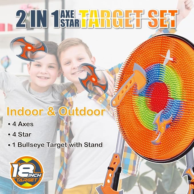 Contixo TS1 Axe Throwing Bristle Target Set for Kids, 2-in-1 Board Family Carnival Party Fun Toy with 4 Foam Axes, 4 Triangle Darts for Boys & Girls Gift Family Indoor Outdoor Backyard Game Foldable