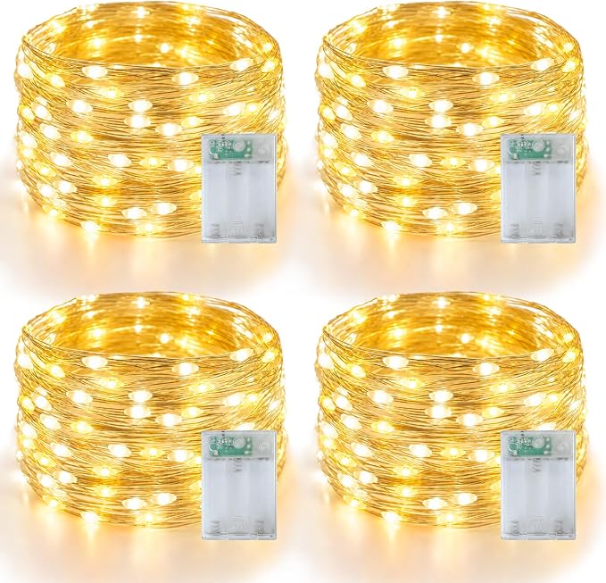 YEGUO 4 Pack Fairy Lights Battery Operated - 16ft 50 LED String Lights, Christmas Mini Lights Indoor for Bedroom Wedding Party Holiday Gift (Warm White)