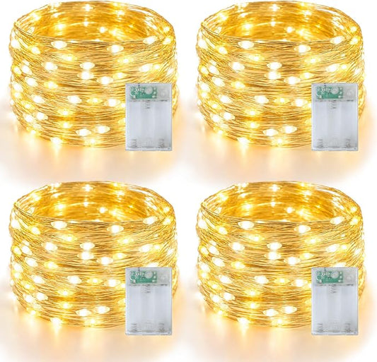 YEGUO 4 Pack Fairy Lights Battery Operated - 16ft 50 LED String Lights, Christmas Mini Lights Indoor for Bedroom Wedding Party Holiday Gift (Warm White)