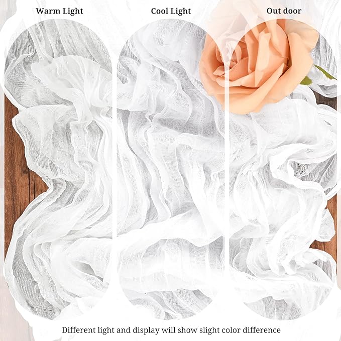 10 Pack White Cheesecloth Table Runner 17x108 Inch Semi Sheer Boho Gauze Cheese Cloth Table Runners, for Wedding Bridal Shower Birthday Party Home Decor Garden Farmhouse