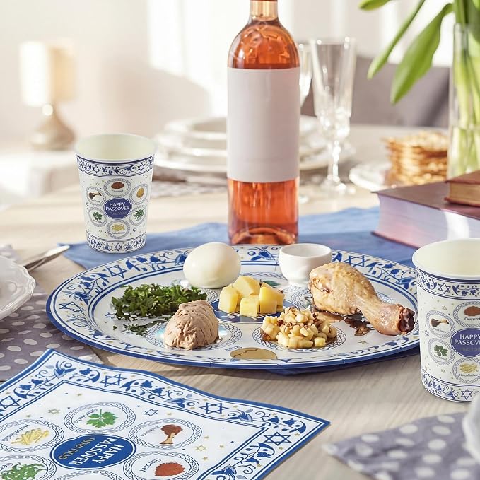 Jenaai 200 Pcs Passover Tableware Party Supplies for 50 Guests, Disposable 9"/ 7" Passover Paper Plates Cups and Napkins Paper Goods Set for Dinnerware Party Decorations
