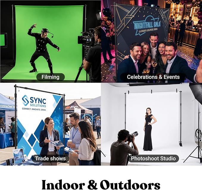 Photo Backdrop Stand - 8x8 ft Heavy Duty Banner Holder Adjustable Photography Poster Stand - Height Up to 8x8 ft for Trade Show, Photo Booth, Parties, Wedding, Birthday, Photoshoot Background