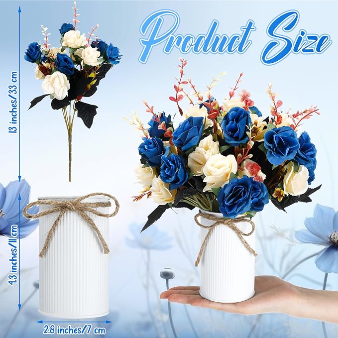 Domensi 6 Sets Wedding Centerpiece for Table Artificial Rose with Vase Fake Bouquets and Metal Pot Flower Arrangements for Bridal Shower Birthday Party Event Table Decor (Dark Blue)