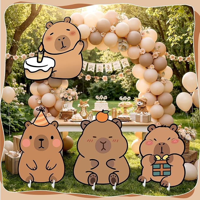 4 Pcs Large Capybara Birthday Party Decorations Capybara Cardboard Cutout 24 Inch Cute Funny Animal Standup Yard Signs for Indoor Outdoor Party Photo Prop Backdrop Supplies