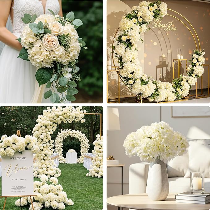 Auihiay 404PCS Hydrangea Artificial Flowers, Silk Artificial Flowers Heads with Stems, Champagne Lifelike Faux Flowers for Wedding Centerpieces, Arch and Background, Party, Home, Baby Shower Decor