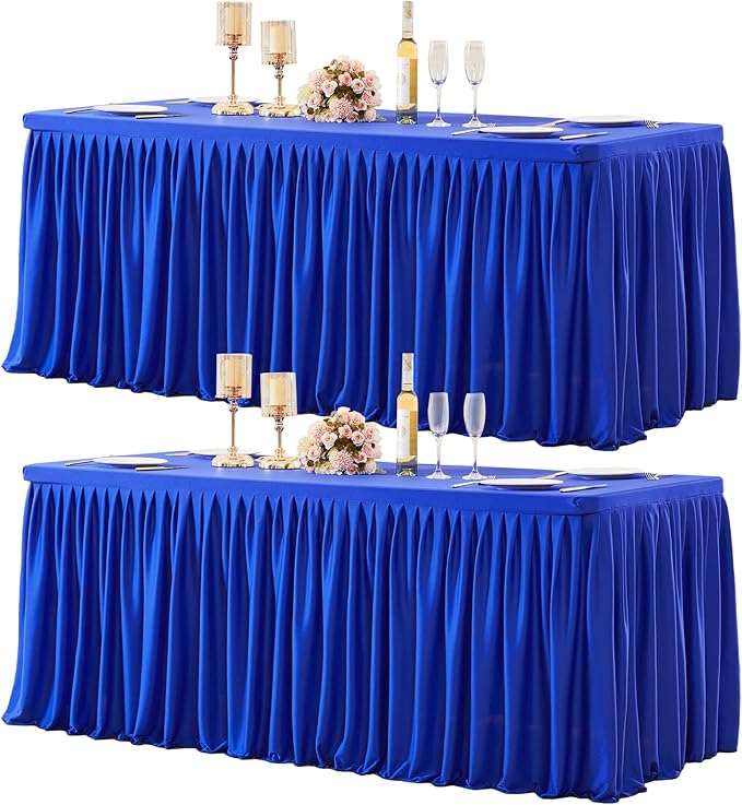 2 Packs Royal Blue Tableclothes for 6 Foot Rectangle Tables, Wrinkle Free Fitted Table Cloth 6ft Stretch Table Cover with Skirt for Parties Weddings Birthday Banquet Baby Shower