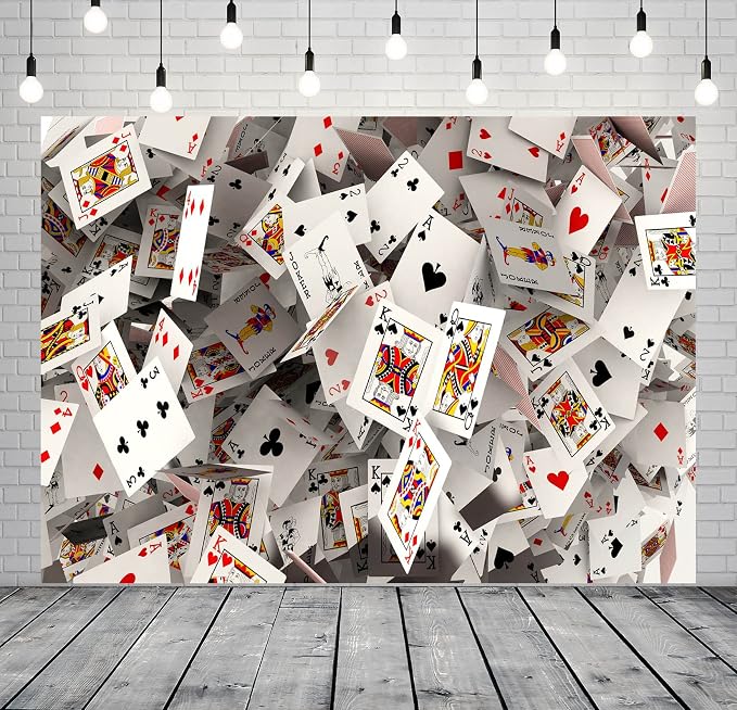 BELECO 9x6ft Fabric Poker Backdrop 3D Playing Cards Photography Background Casino Party Las Vegas Party Decorations Poker Card Backdrop Photo Studio Props Wallpaper