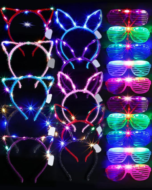 Honoson Light Up Glasses LED Cats Headband Rabbit Headband for Adults Party Favor Packs