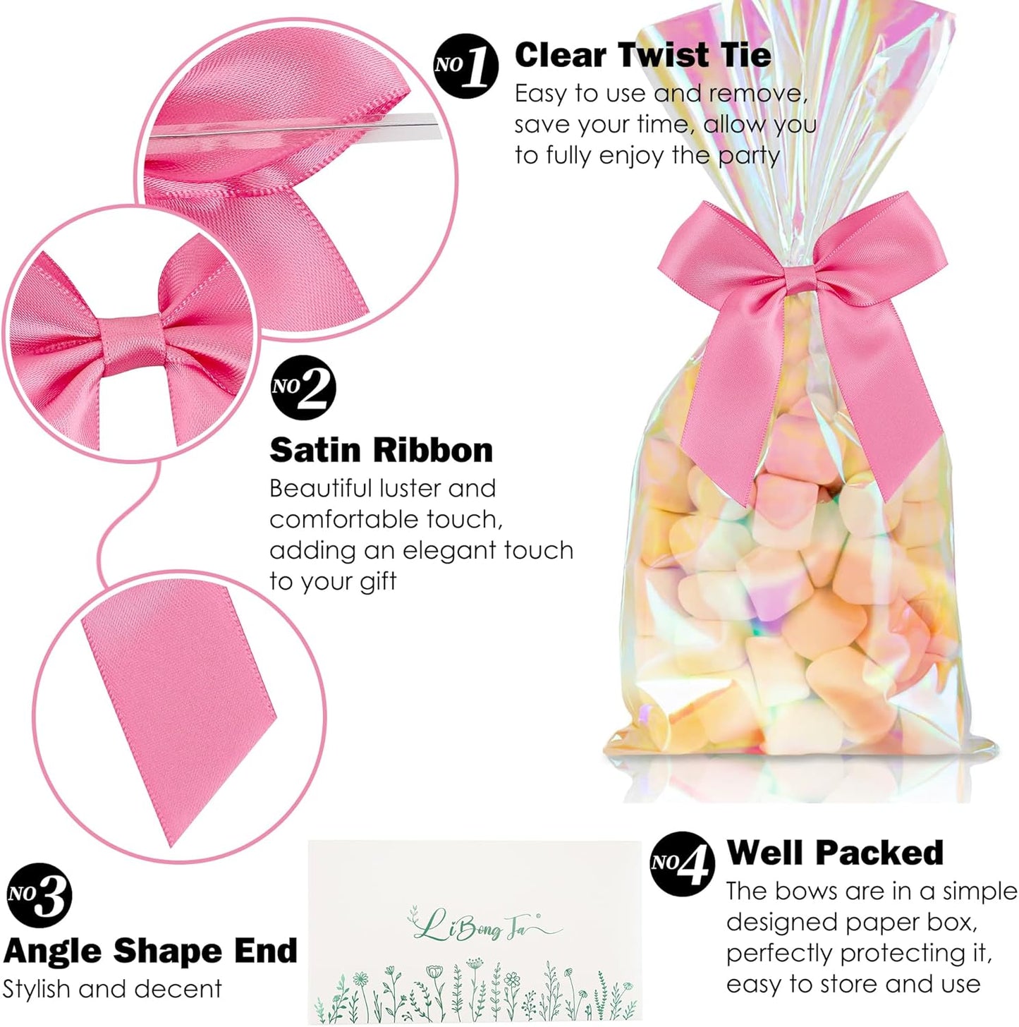 3.5" Hot Pink Bow Satin Pre-Tied Bows for Gift Wrapping, Small Bows for Crafts, Premade Bows, Candy Apple Bows, Twist Tie Bows for Cake Decorating, Party Favor, Wedding Decoration-36 Counts