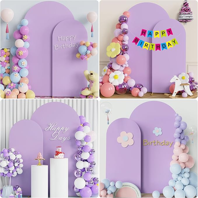 Wokceer Wedding Arch Backdrop Cover 7.2FT, 6FT Spandex Fitted Lavender Arch Covers Set of 2 Round Top Chiara Arches Backdrop Cover for Birthday Party Ceremony Banquet Decoration