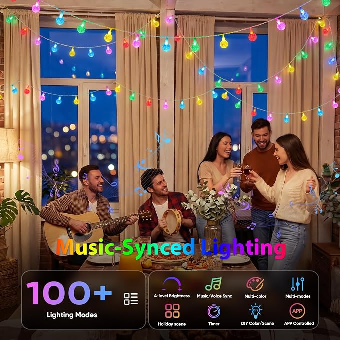 OMIKA Smart Color Changing String Lights USB Powered, 33FT 60LED APP Control Fairy Lights with Remote, Indoor Globe String Lights, Music Sync for Party Bedroom Tent Wedding Christmas Tree