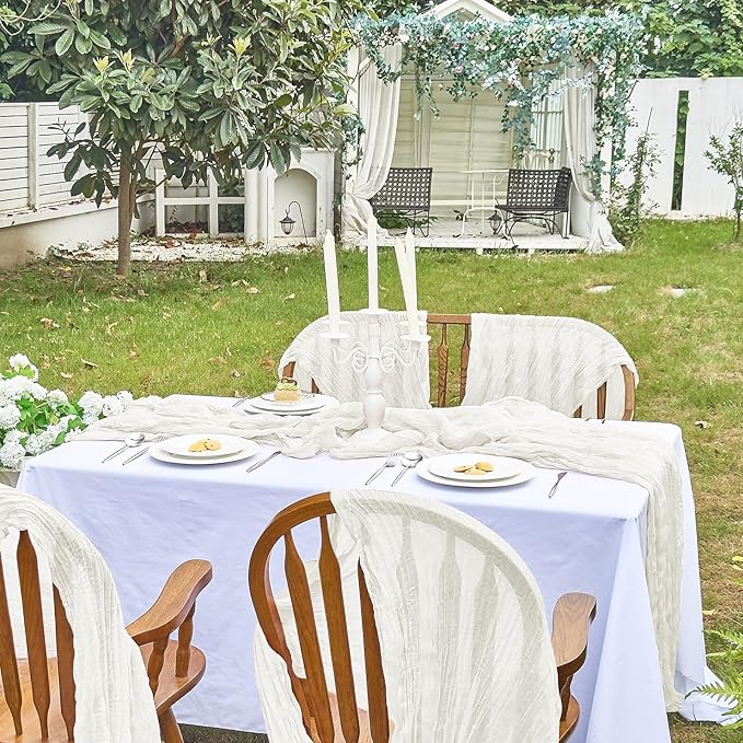 IVAPUPU 6 Pcs Cheesecloth Table Runner - 10ft Ivory White Spring Boho Gauze Cheese Cloth Table Runners for Baby Shower Decoration Wedding Party Garden Farmhouse Decor