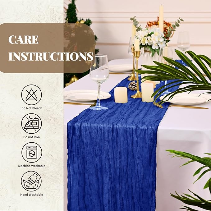 Pesonlook 12 Pack Royal Blue Table Runner, Cheesecloth Table Runner Long Romantic Semi Sheer Rustic Boho Gauze Table Runners for Wedding Bridal Shower Birthday Party Decorations(17.7×108 Inch)