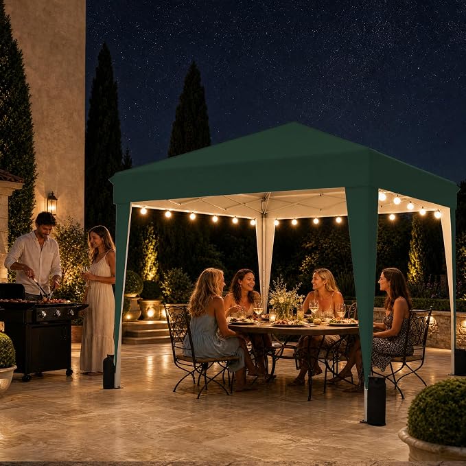 SANWAY 10x10 Pop Up Canopy with Sidewalls, Easy Setup Instant Canopy Tent, Portable with Carry Bag for Outdoor Events, Camping, and Backyard Parties – Dark Green