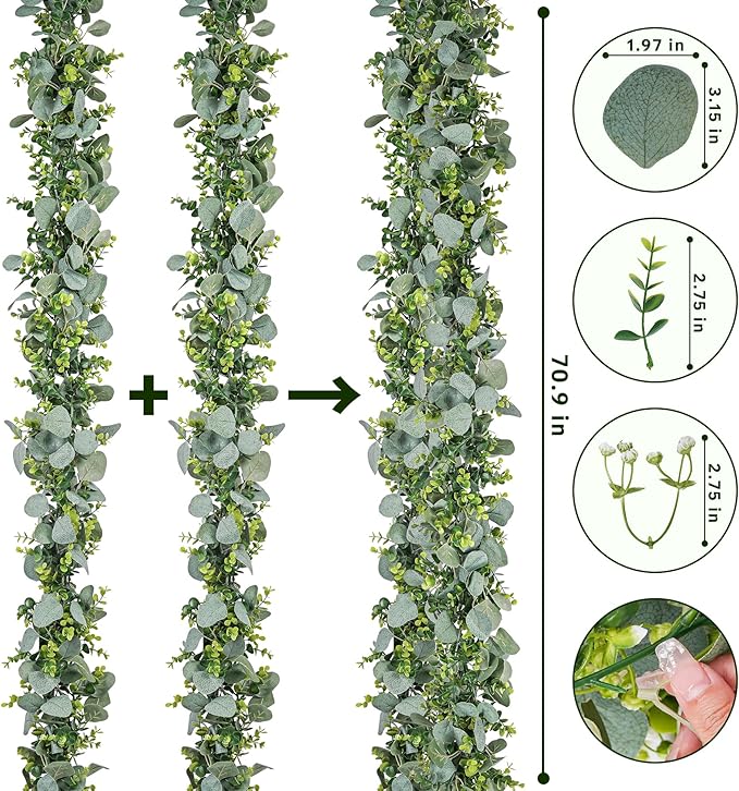 8 Pack Artificial Eucalyptus Garland Fake Greenery Garland Plant Vines Hanging Eucalyptus Leaves for Wedding Backdrop Arch Wall Decor Outdoor Table Centerpieces