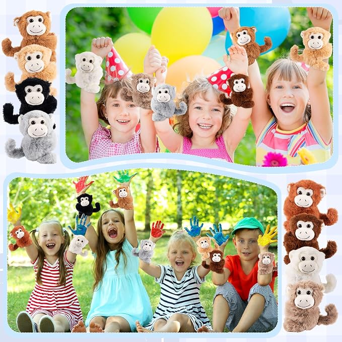 Liliful 8 Pack Kids Plush Gifts Stuffed Animal Cat Slap Bracelets - 8 Inch Back to School Prize Box Toys Wrist Cute Snap Birthday Rewards for Boys Girls Child Pet Adoption Party Favors(Monkeys)