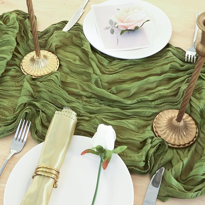 3 Pack Olive Green Cheesecloth Table Runner 120 Inch 10FT Cheese Cloth Runners for Spring Holiday, Baby Shower, Jungle Theme Party